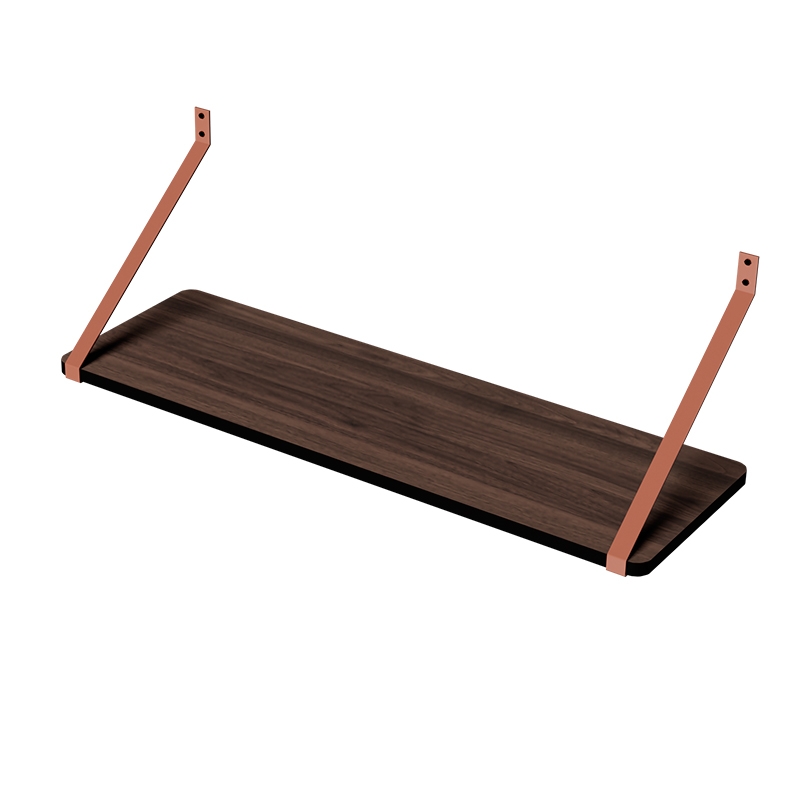 Bureau mural Rosy - Stratifié Bois Foncé - Barre en Metal Terracotta