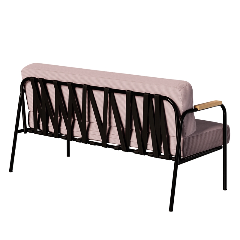 Canapé Barnabé – uni Dossier & Assise Velours côtelé Rose poudré - Pieds Noirs