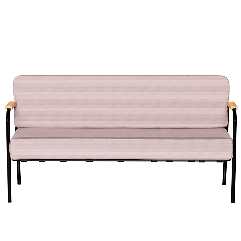 Canapé Barnabé – uni Dossier & Assise Velours côtelé Rose poudré - Pieds Noirs
