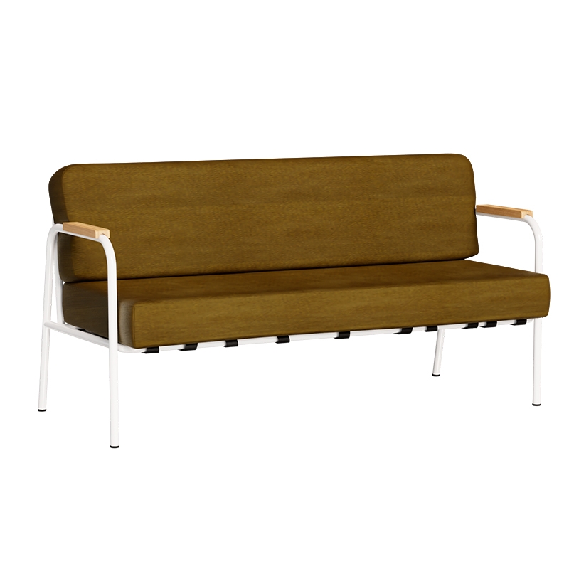 Canapé Barnabé – uni Dossier & Assise Velours Jaune Ocre - Pieds Blancs