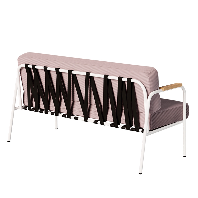 Canapé Barnabé – uni Dossier & Assise Velours côtelé Rose poudré - Pieds Blancs