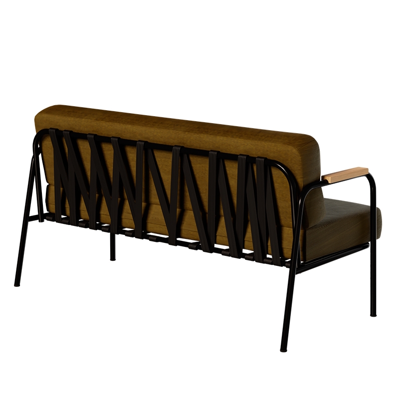 Canapé Barnabé – uni Assise & Dossier Velours Jaune Ocre - Pieds Noirs
