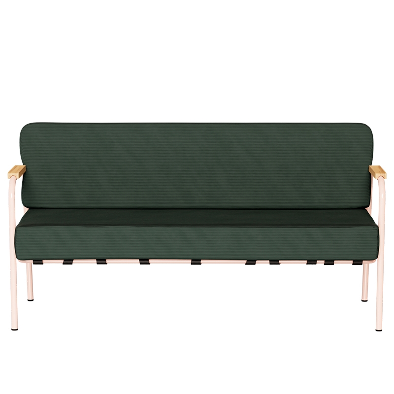 Canapé Barnabé – uni Dossier & Assise Velours côtelé Vert Forêt - Pieds Rose Poudré
