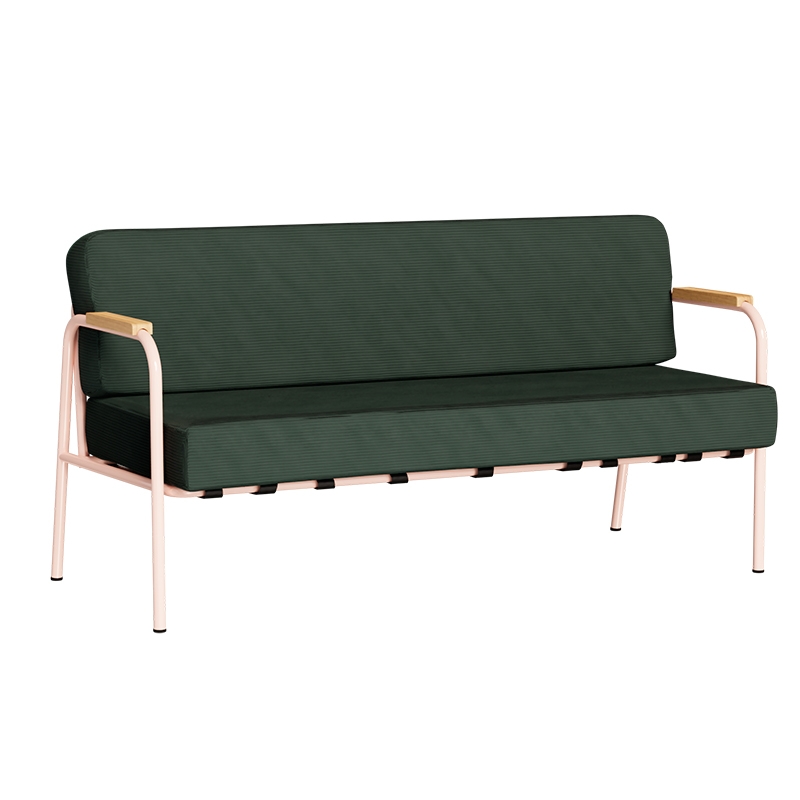 Canapé Barnabé – uni Dossier & Assise Velours côtelé Vert Forêt - Pieds Rose Poudré