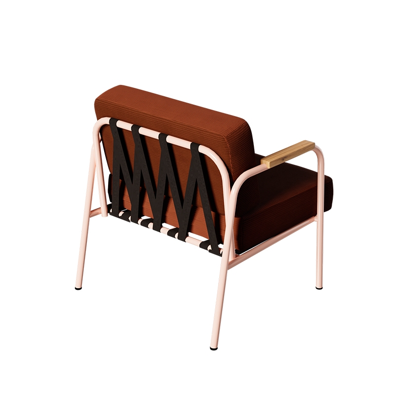Fauteuil Barnabé – uni Dossier & Assise Velours côtelé Paprika - Pieds Rose Poudré