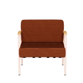 Fauteuil Barnabé – uni Dossier & Assise Velours côtelé Paprika - Pieds Rose Poudré