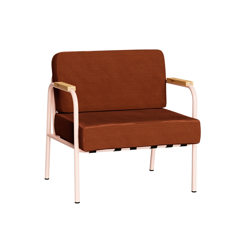 Fauteuil Barnabé – uni Dossier & Assise Velours côtelé Paprika - Pieds Rose Poudré