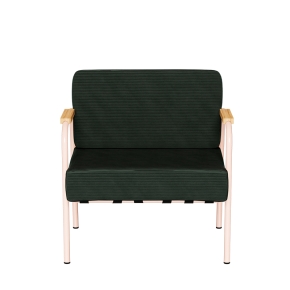 Fauteuil Barnabé – uni Dossier & Assise Velours côtelé Vert Forêt - Pieds Rose Poudré