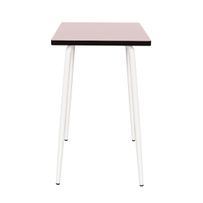 Table Haute Rétro Véra 70x70 – Stratifié Uni Rose Poudré - Pieds Blancs