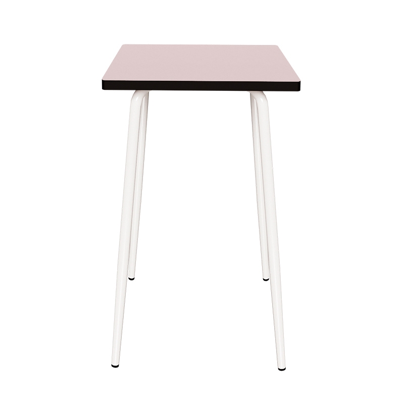 Table Haute Rétro Véra 70x70 – Stratifié Uni Rose Poudré - Pieds Blancs