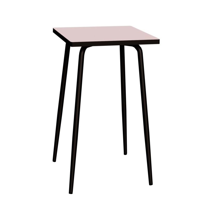Table Haute Retro Véra 70x70 – Stratifié uni Rose Poudré - Pieds Noirs