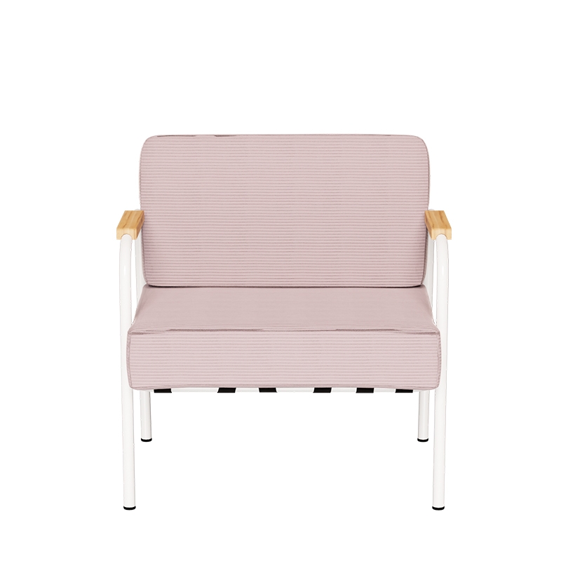 Fauteuil Barnabé – uni Dossier & Assise Velours côtelé Rose poudré - Pieds Blancs