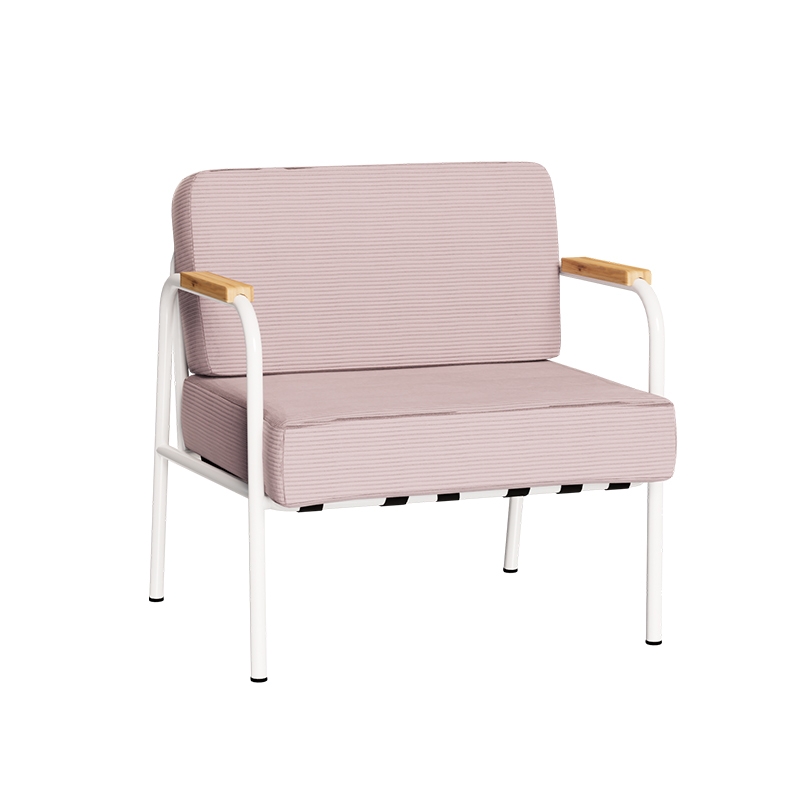 Fauteuil Barnabé – uni Dossier & Assise Velours côtelé Rose poudré - Pieds Blancs