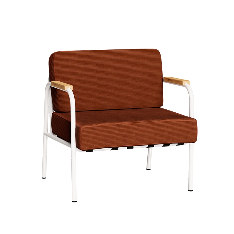Fauteuil Barnabé – uni Dossier & Assise Velours côtelé Paprika - Pieds Blancs