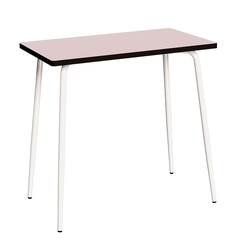 Table Haute Retro Véra 120x70 – Stratifié Uni Rose Poudré pieds Blancs