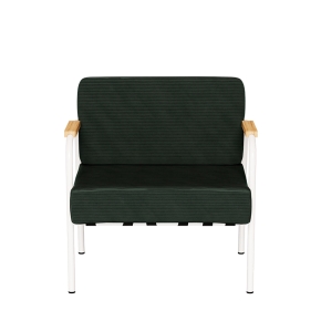 Fauteuil Barnabé – uni Dossier & Assise Velours côtelé Vert Forêt - Pieds Blancs