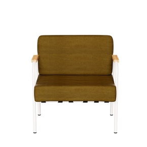 Fauteuil Barnabé – uni Dossier & Assise Velours Jaune Ocre - Pieds Blancs