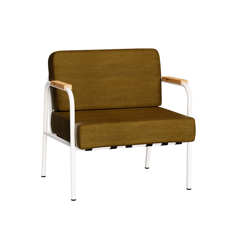 Fauteuil Barnabé – uni Dossier & Assise Velours Jaune Ocre - Pieds Blancs