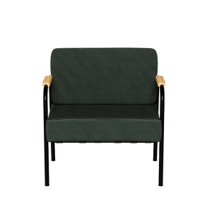 Fauteuil Barnabé – uni Dossier & Assise Velours côtelé Vert Forêt - Pieds Noirs