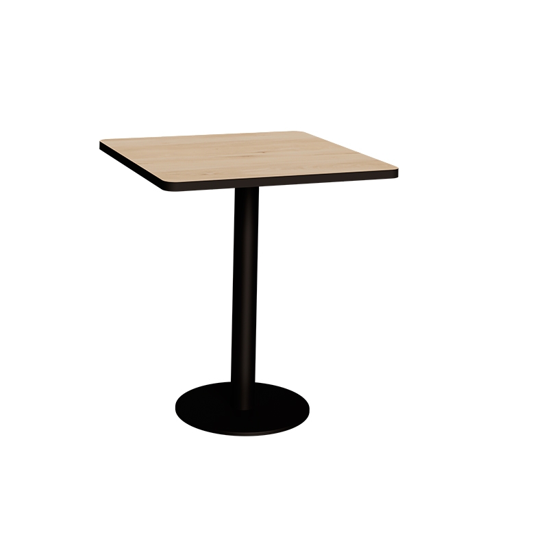 Table Retro Véra - Stratifié Bois Clair - Pied Central Noir - 70x70