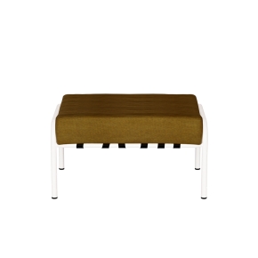 Pouf Barnabé, Assise Velours Jaune Ocre - Pieds Blancs