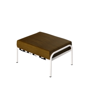 Pouf Barnabé, Assise Velours Jaune Ocre - Pieds Blancs