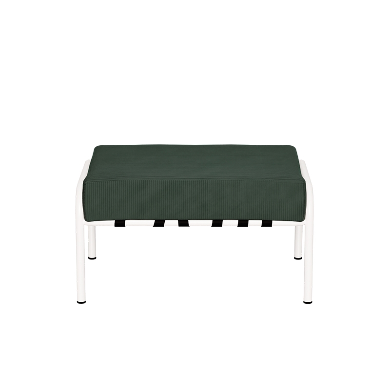 Pouf Barnabé, Assise Velours côtelé Vert Forêt - Pieds Blancs