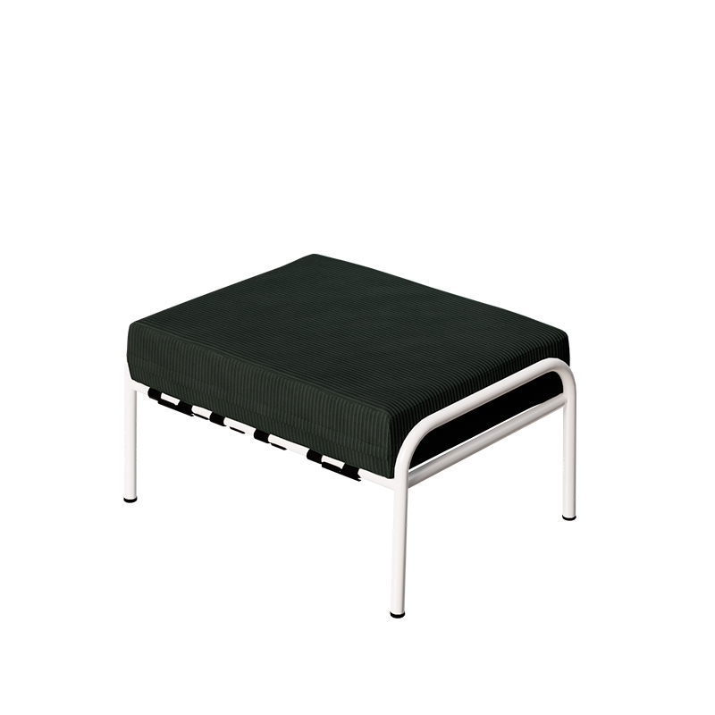 Pouf Barnabé, Assise Velours côtelé Vert Forêt - Pieds Blancs