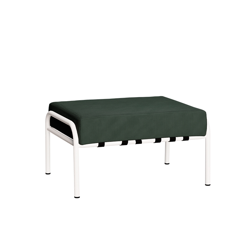 Pouf Barnabé, Assise Velours côtelé Vert Forêt - Pieds Blancs