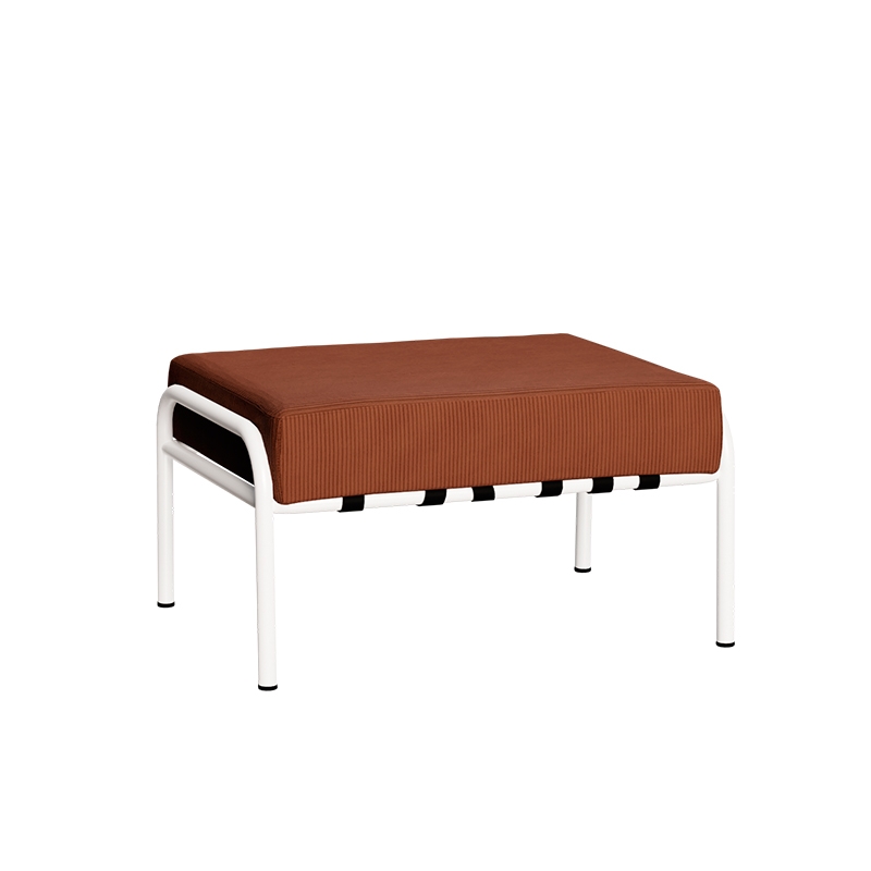Pouf Barnabé, Assise Velours côtelé Paprika - Pieds Blancs
