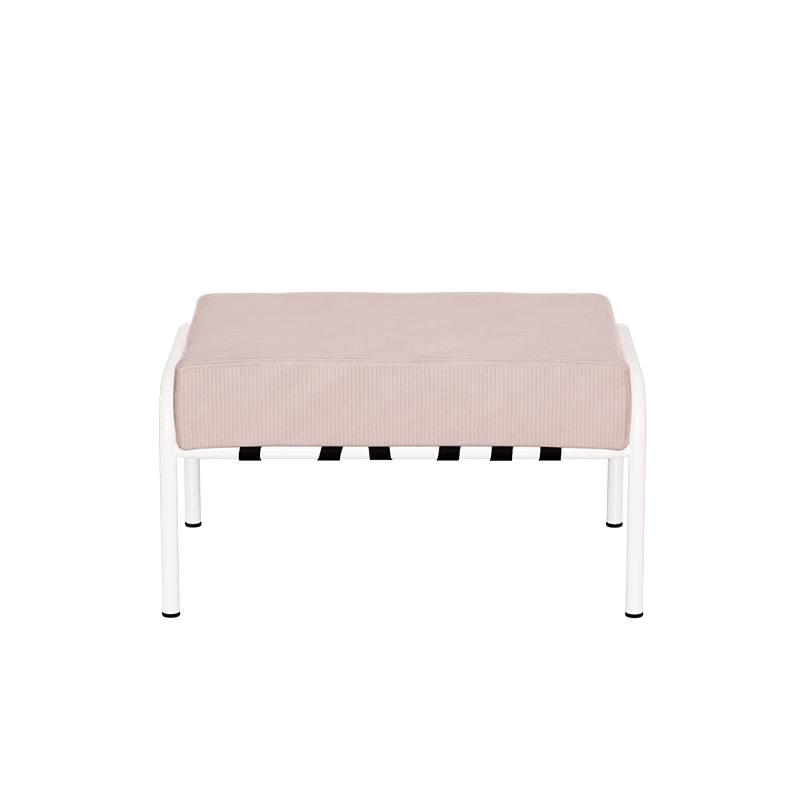 Pouf Barnabé, Assise Velours côtelé Rose poudré - Pieds Blancs