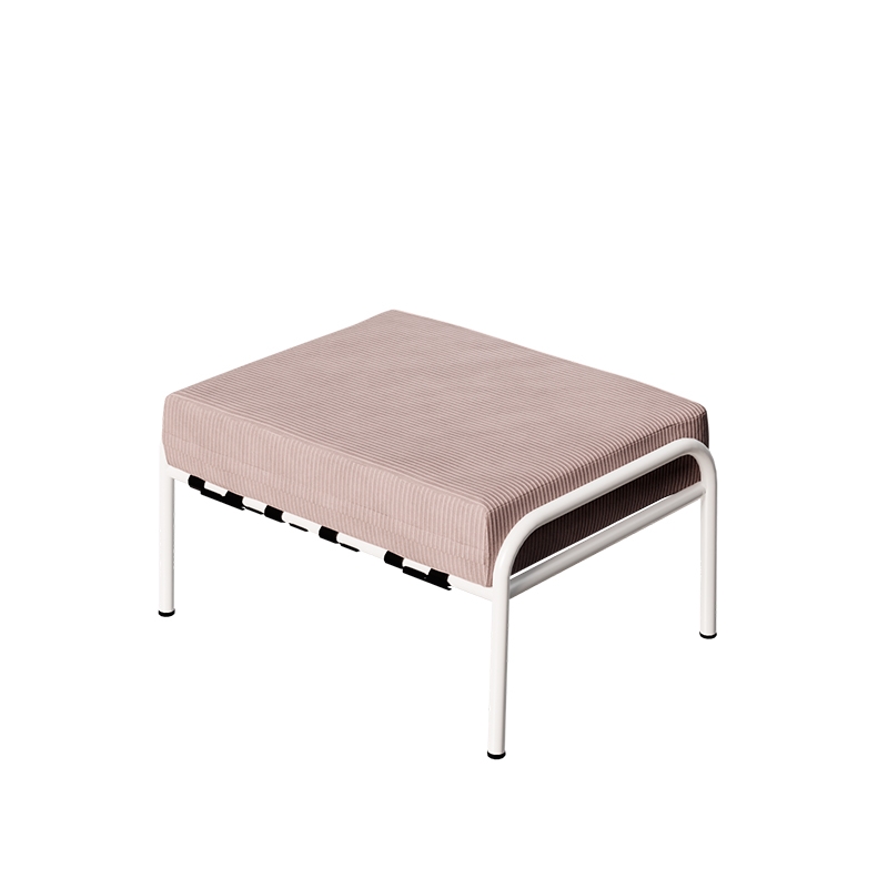 Pouf Barnabé, Assise Velours côtelé Rose poudré - Pieds Blancs