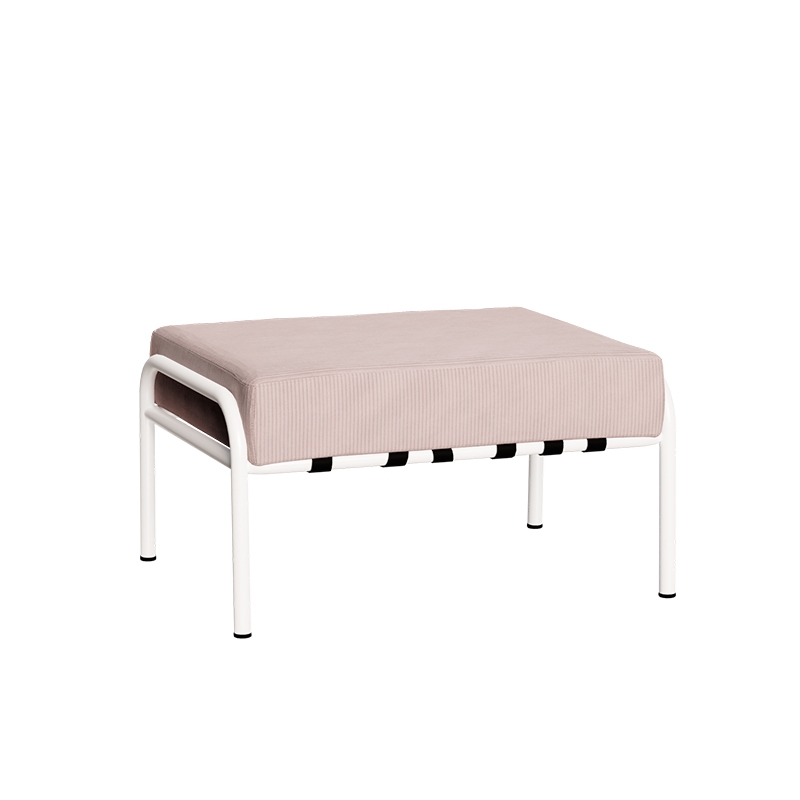 Pouf Barnabé, Assise Velours côtelé Rose poudré - Pieds Blancs