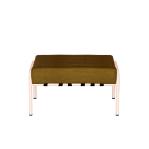 Pouf Barnabé, Assise Velours Jaune Ocre - Pieds Rose Poudré