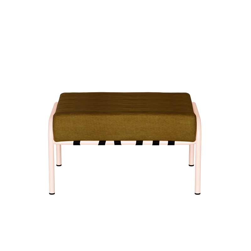 Pouf Barnabé, Assise Velours Jaune Ocre - Pieds Rose Poudré