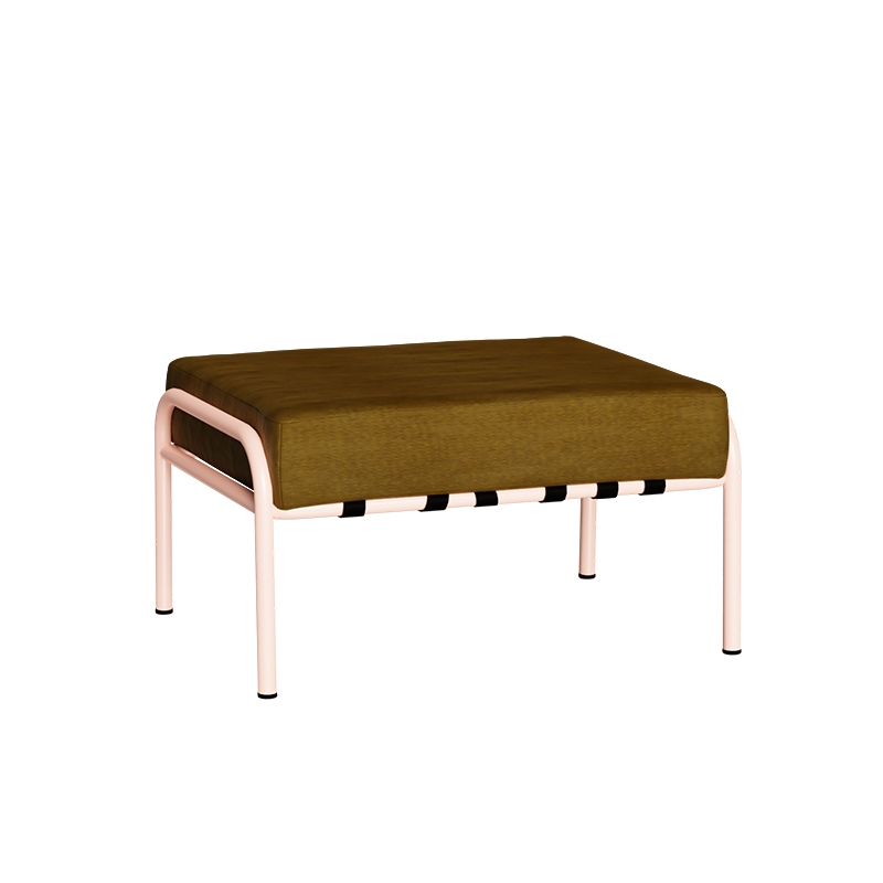 Pouf Barnabé, Assise Velours Jaune Ocre - Pieds Rose Poudré