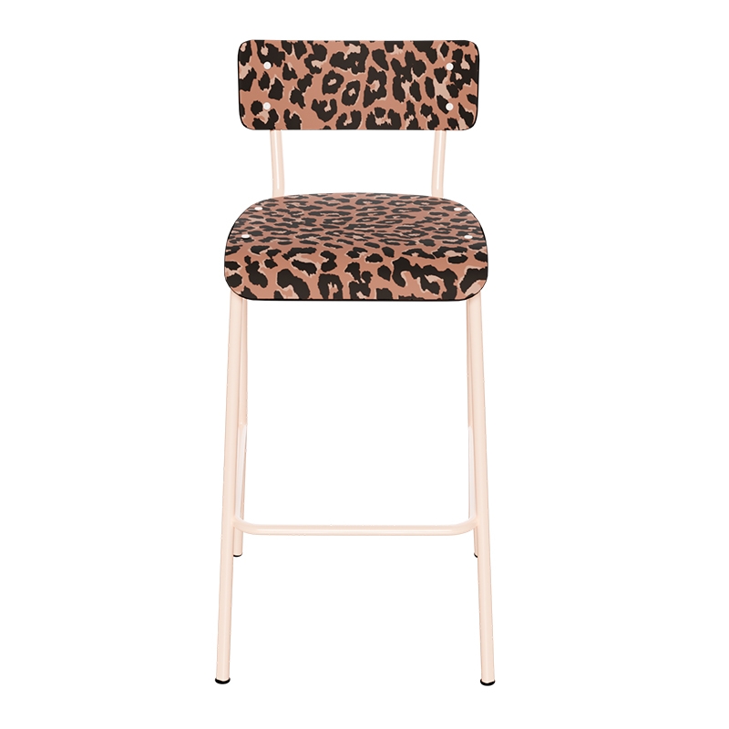 Chaise de bar Suzie 65cm - Dossier & Assise Stratifié imprimé Graou - Pieds Rose Poudré