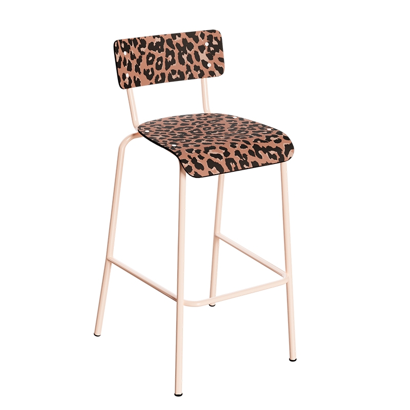 Chaise de bar Suzie 65cm - Dossier & Assise Stratifié imprimé Graou - Pieds Rose Poudré