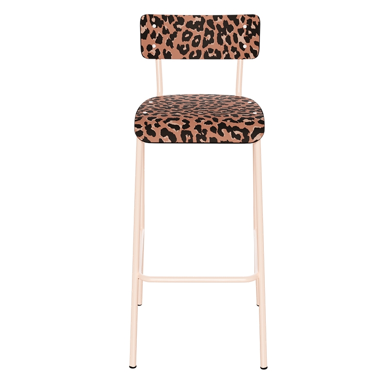 Chaise de bar Suzie 75cm - Dossier & Assise Stratifié imprimé Graou - Pieds Rose Poudré