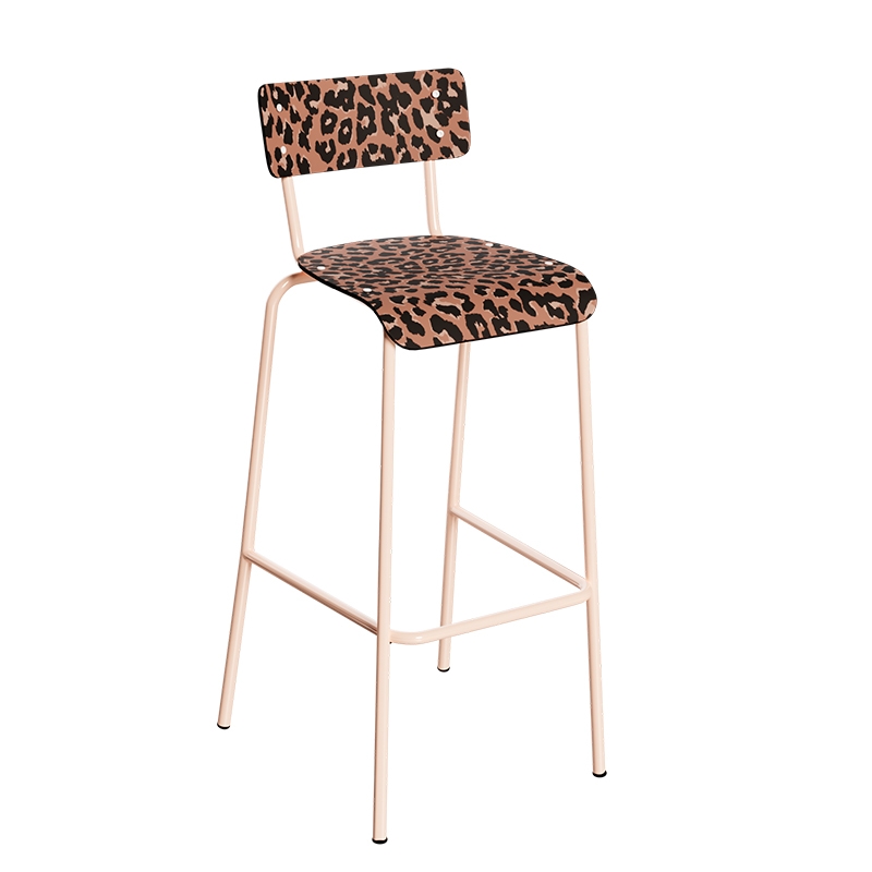 Chaise de bar Suzie 75cm - Dossier & Assise Stratifié imprimé Graou - Pieds Rose Poudré