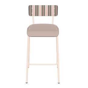 Chaise de bar Suzie 65cm - Dossier Stratifié imprimé Portofino & Assise stratifié uni Beige - Pieds Rose Poudré