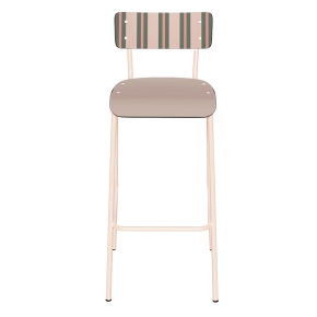 Chaise de bar Suzie 75cm - Dossier Stratifié imprimé Portofino & Assise stratifié uni Beige - Pieds Rose Poudré