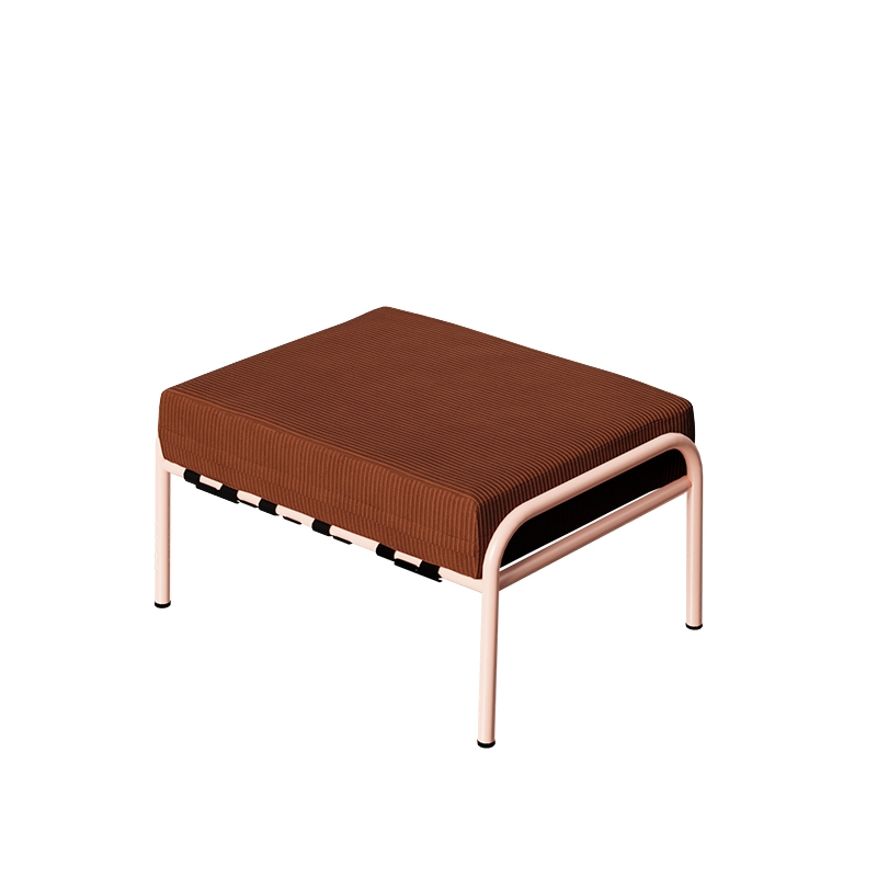 Pouf Barnabé, Assise Velours côtelé Paprika - Pieds Rose Poudré