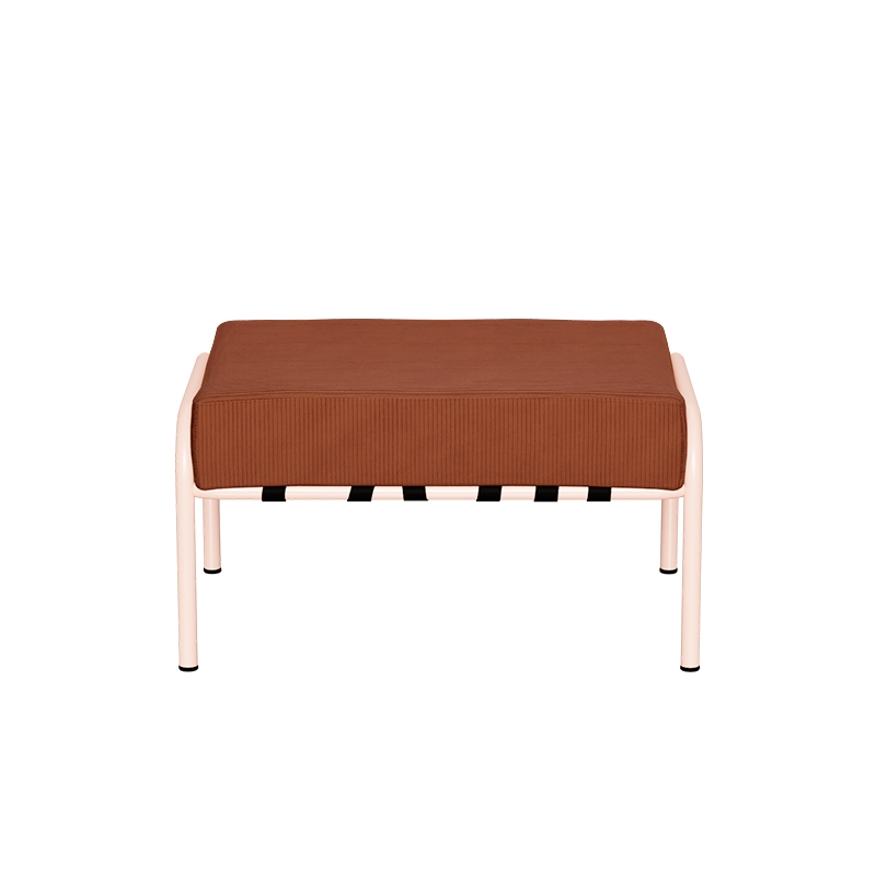 Pouf Barnabé, Assise Velours côtelé Paprika - Pieds Rose Poudré