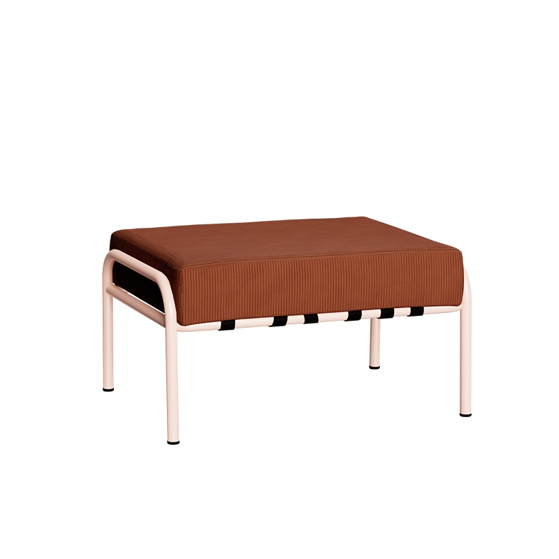 Pouf Barnabé, Assise Velours côtelé Paprika - Pieds Rose Poudré