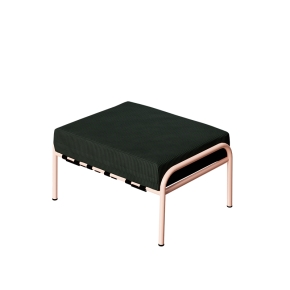 Pouf Barnabé, Assise Velours côtelé Vert Forêt - Pieds Rose Poudré