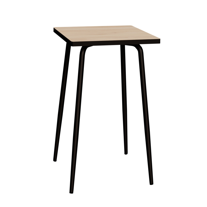 Table Haute Retro Véra 70x70 – imprimé Bois Clair - Pieds Noirs