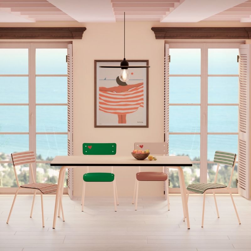 Table Retro Véra 160x80 – uni Bois Clair - Pieds Rose Poudré