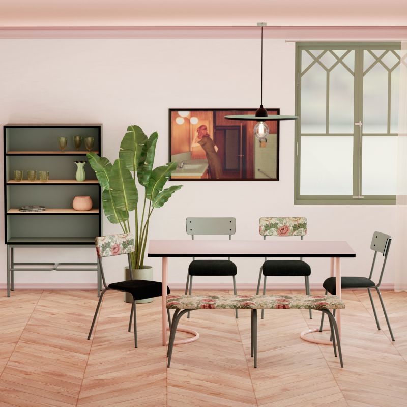 Table Retro Amiel 160x80 - Stratifié Uni Rose Poudré - Pieds Rose Poudré